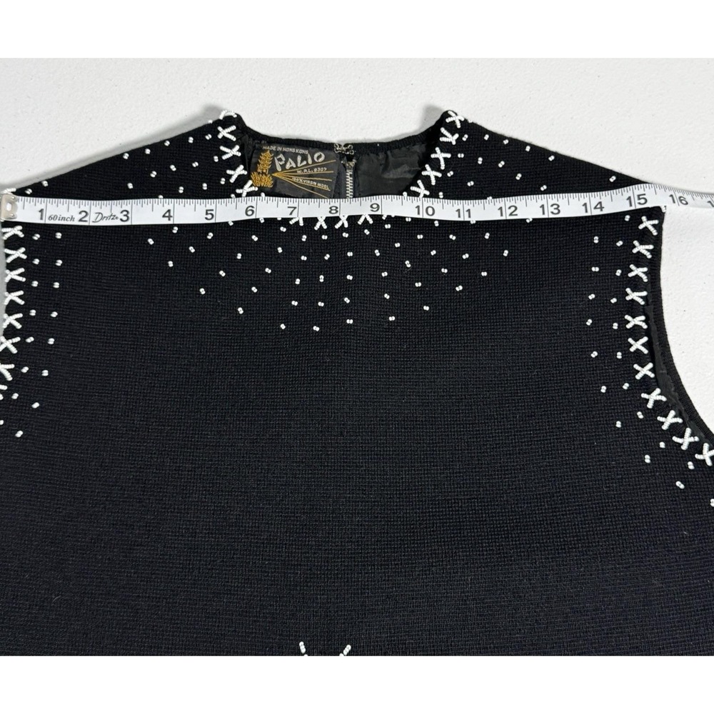 Vtg Palio Beaded Wool Sleeveless Top Black White Lined Back Zip Floral Knit M/L - Picture 7 of 14